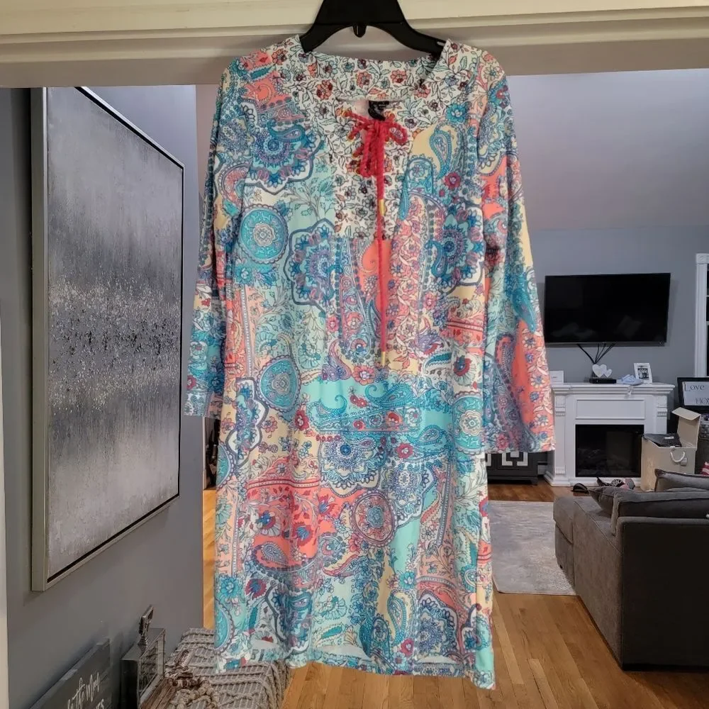 AQUA ET SOL Upf 50 3/4 Sleeve Cape Cod Lace Up Tunic Resortwear Coverup Small - Picture 4 of 10